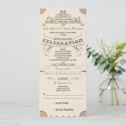 Uitnodigingen voor trouwtypografische tickets met  (Staand voorkant)