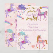 Uitnodigingen voor Unicorn-verjaardagsfeest (Voorkant / Achterkant)