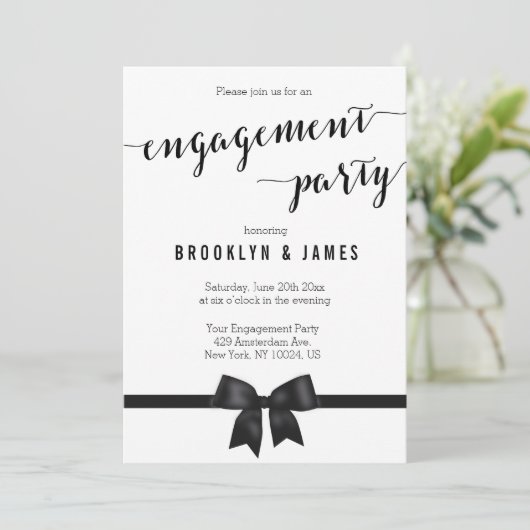 Uitnodigingen voor verlovingsfeest in zwart-wit (Staand voorkant)