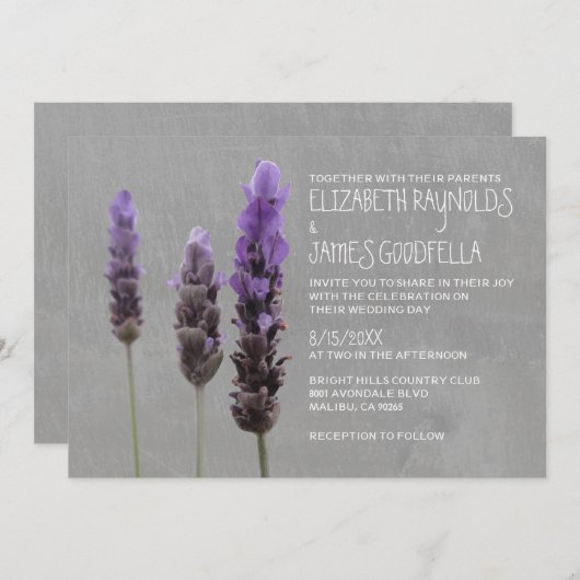 Uitnodigingen voor weduwschap met lavendel (Voorkant / Achterkant)