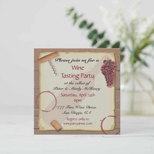 Uitnodigingen voor wijnproeverij op papier in vint (Staand voorkant)
