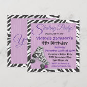 Uitnodigingen voor zebra- en paarse roller skate-f (Voorkant / Achterkant)