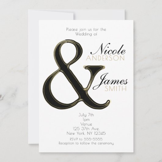 Uitnodigingen voor zwart en goudampersand chic Wed (Voorkant)