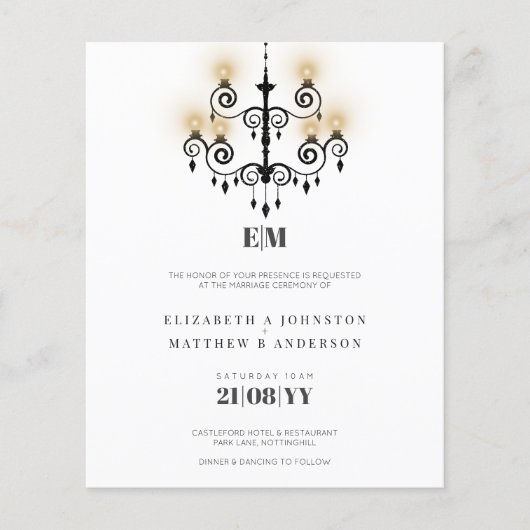 Uitnodigingen voor zwarte witte budgettypografie t (Voorkant)