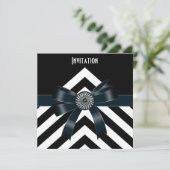 Uitnodigingen Zwarte Witte Stripe Zwarte Bow (Staand voorkant)