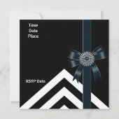 Uitnodigingen Zwarte Witte Stripe Zwarte Bow (Achterkant)