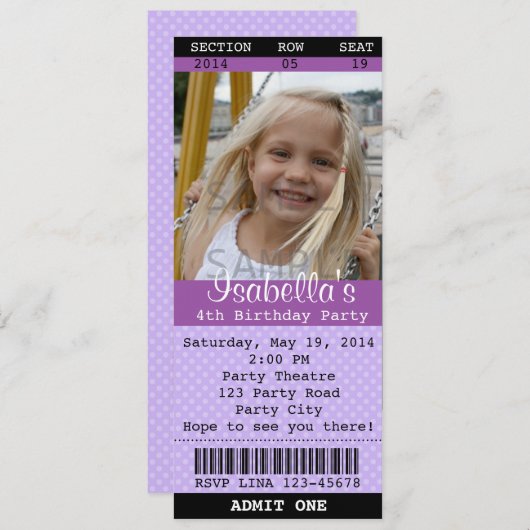 Uitnodigingkaart (Paars) Foto - Theater/Film Kaart (Voorkant / Achterkant)