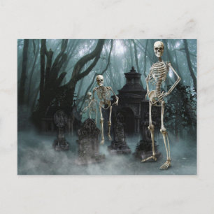 Uitnodigingsansichtkaart met spoken skeletten uitnodiging briefkaart