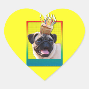 Uitnodigingscupcake - Pug Hart Sticker