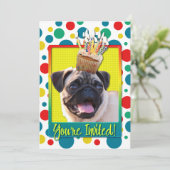 Uitnodigingscupcake - Pug Kaart (Staand voorkant)