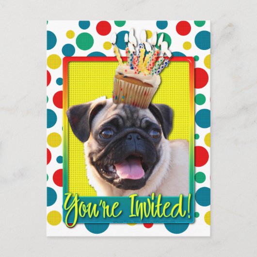 Uitnodigingscupcake - Pug Uitnodiging Briefkaart (Voorkant)