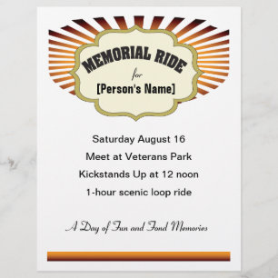 Uitnodigingsfolder Biker Memorial Ride-zonuitbarst Flyer