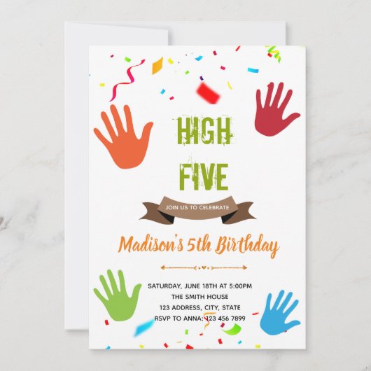Uitnodigingskaart high five verjaardag thema kaart (Voorkant)