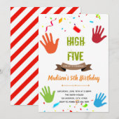 Uitnodigingskaart high five verjaardag thema kaart (Voorkant / Achterkant)