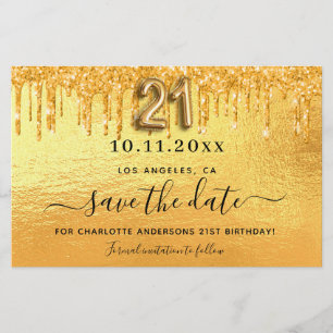 Uitnodigingskaart met gouden glitters voor 21e ver