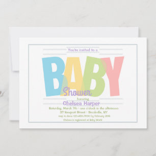 Uitnodigingskaart met letters voor een babyborrel kaart
