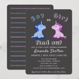 Uitnodigingskaart voor een baby shower met geslach kaart