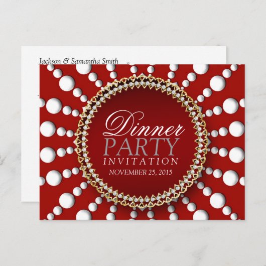 Uitnodigingskaart voor een dinerfeest met een Rood Uitnodiging Briefkaart (Voorkant / Achterkant)