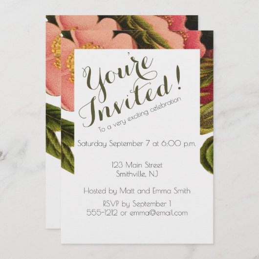 Uitnodigingskaart voor feest met aangepaste sjablo kaart (Voorkant / Achterkant)