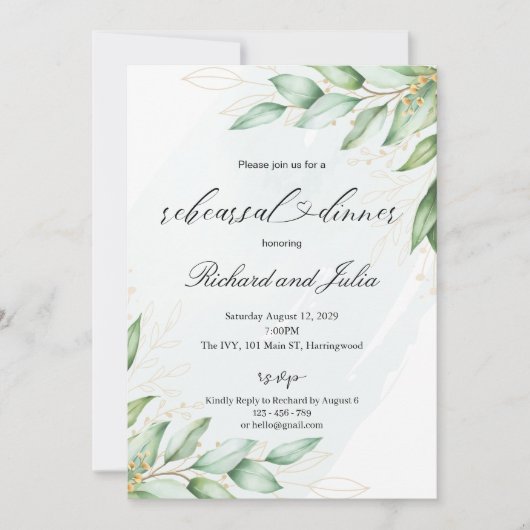 Uitnodigingskaart voor IRINA-repetitie diner, groe Kaart (Voorkant)