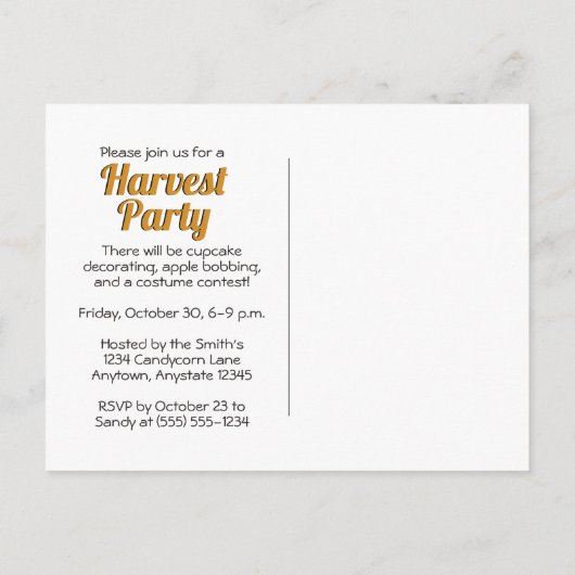 Uitnodigingskaart voor oogstfeest met lachende kal uitnodiging briefkaart (Achterkant)