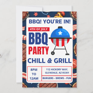 uitnodigingskaarten voor BBQ familie reünie 4 juli Kaart