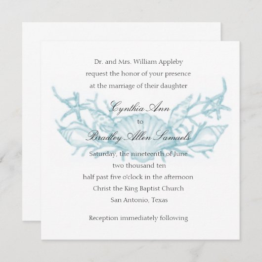 Uitnodigingspanelen, schelpen en koraal kaart (Voorkant / Achterkant)