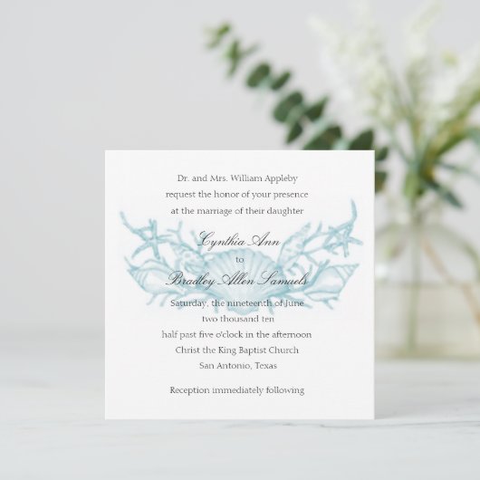 Uitnodigingspanelen, schelpen en koraal kaart (Staand voorkant)