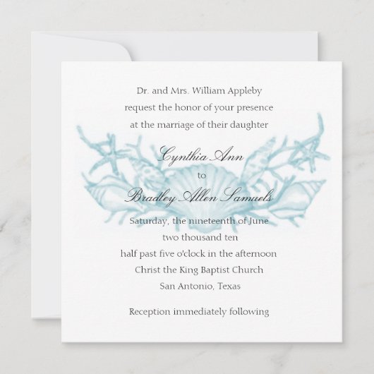 Uitnodigingspanelen, schelpen en koraal kaart (Voorkant)