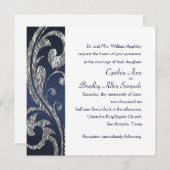 Uitnodigingsplein Navy Faux Silver Foil Design Kaart (Voorkant / Achterkant)