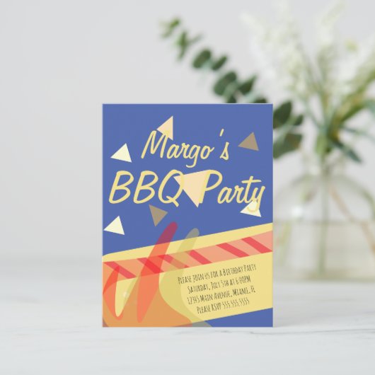 Uitnodigingspost voor hotdog BBQ-verjaardagsfeest Briefkaart (Staand voorkant)