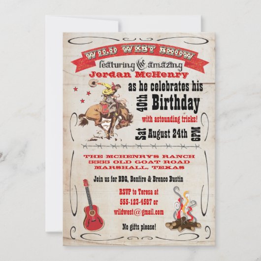 Uitnodigingsposter voor Wild West Show-verjaardags Kaart (Voorkant)