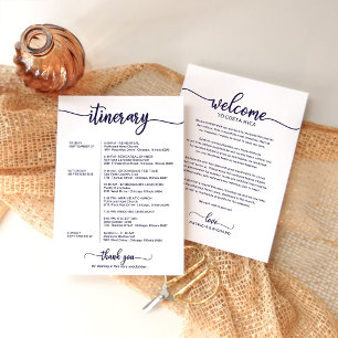 Uitnodigingsprogramma Trouwweekend Chic Navy Blauw Kaart