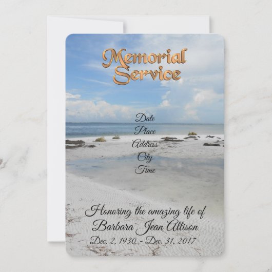 Uitnodigingsstrand voor Memorial Service Kaart (Voorkant)
