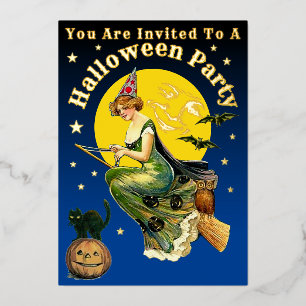 Uitnodigingstemplate voor een vintage Halloween-fe Folie Uitnodiging