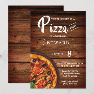 Uitnodigingstemplate voor pizzafeest om af te druk kaart