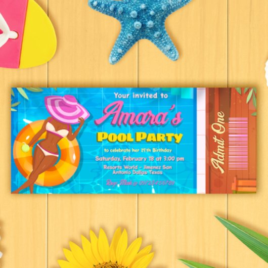 uitnodigingsticket voor poolparty kaart