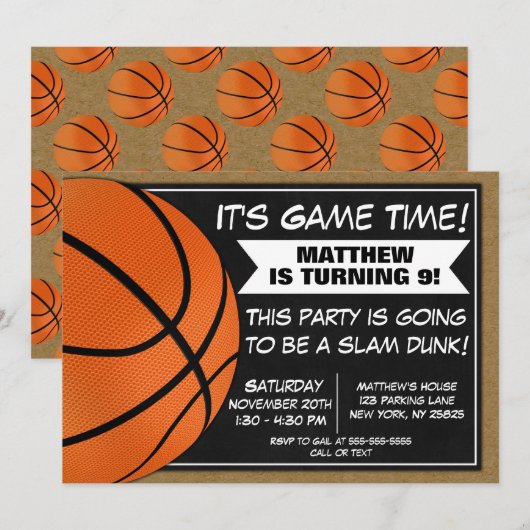 Uitnodigingsventilatoren voor Basketball Birthday Kaart (Voorkant / Achterkant)