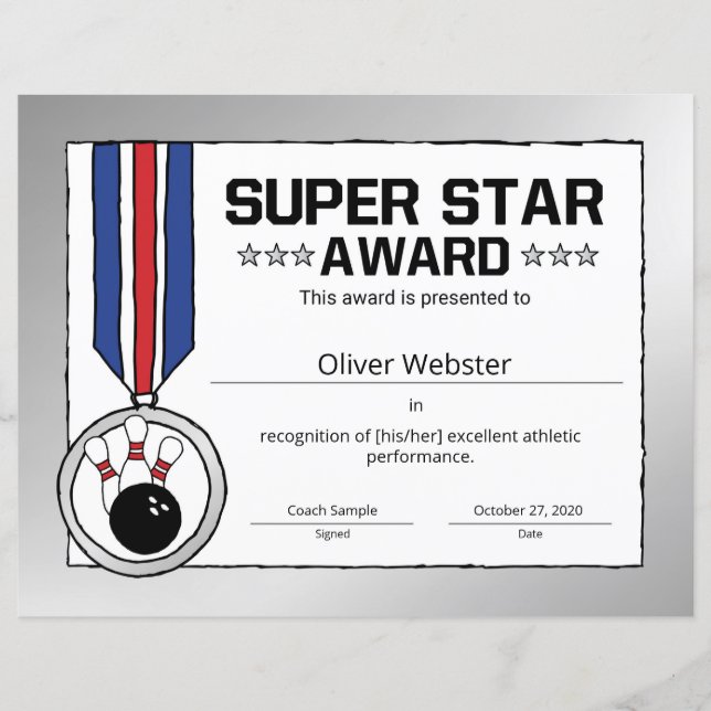 Uitreiking Bowling-certificaat voor Superster Bowl (Voorkant)