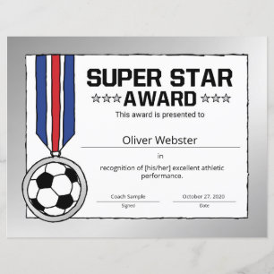 Uitreikingscertificaat voor Superster Soccer Playe