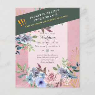 UITROEPINGSTUIGTJE Roze Blauwe Bloemen Trouwen met Flyer