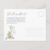 Uitrollen van onze nieuwe datum Toilet Papierroze  Aankondigingskaart (Achterkant)
