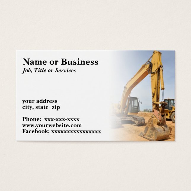 uitrusting voor de bouw van graafmachines visitekaartje (Voorkant)