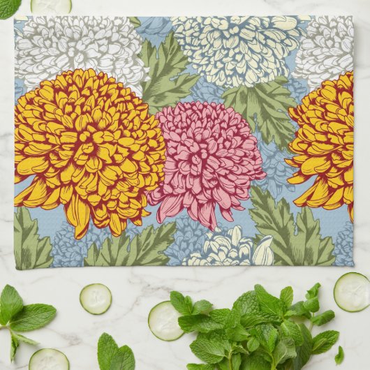 Uitstekend patroon met chrysanten theedoek (Gevouwen)