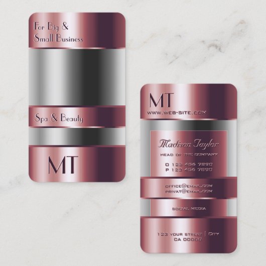 Uitstekend Roos Goud en Glazen Bin met Monogram Visitekaartje (Voorkant / Achterkant)