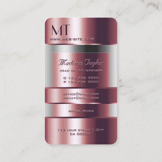 Uitstekend Roos Goud en Glazen Bin met Monogram Visitekaartje (Achterkant)