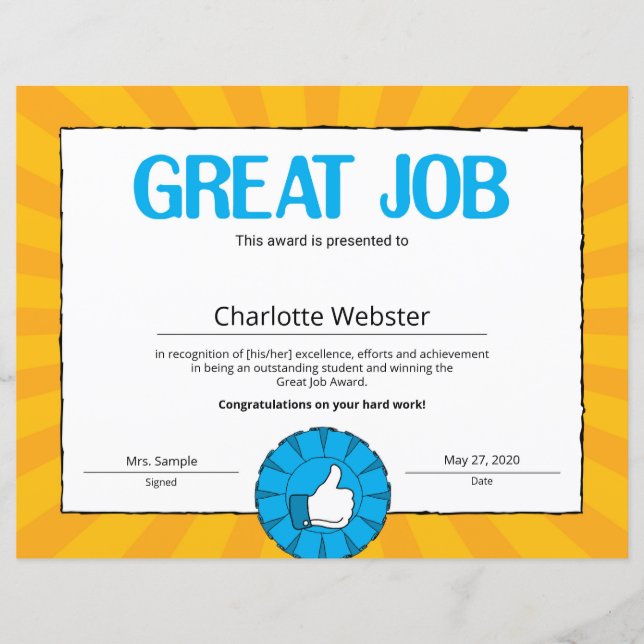 Uitstekend taakcertificaat voor behalen PDF (Voorkant)