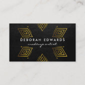 Uitstekend zwart leer | Gouden geometrische patron Visitekaartje (Voorkant)