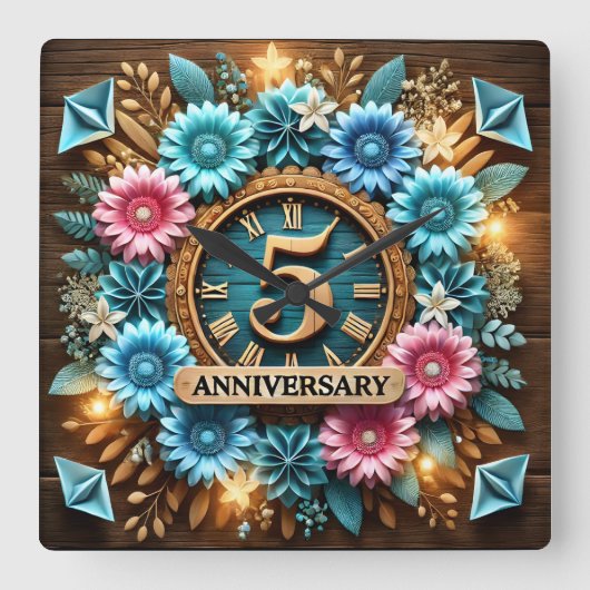 uitstekende 5e huwelijksverjaardag vierkante klok (Voorkant)