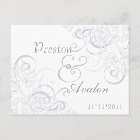 Uitstekende barok Save the Date Silver Briefkaart (Voorkant)